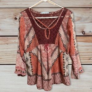 Maurices Lace Bell Sleeve Blouse Top Boho Medium